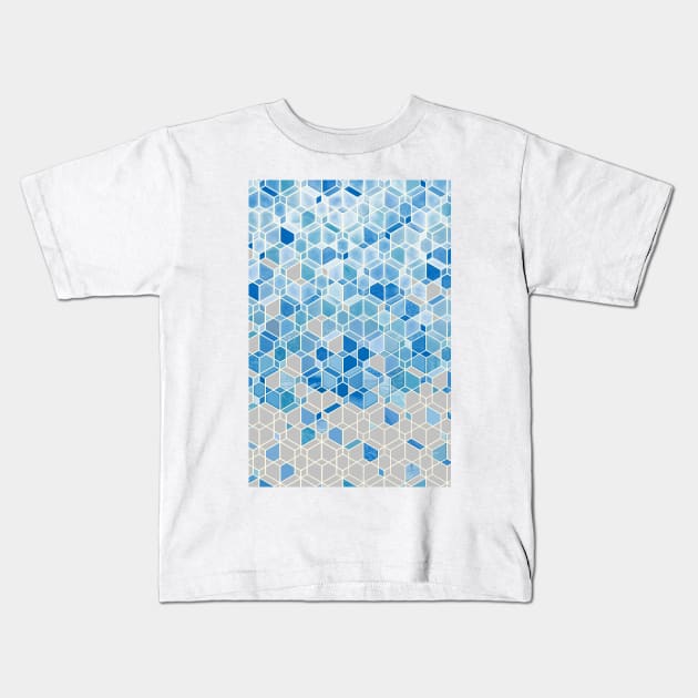 Cubes & Diamonds in Blue & Grey Kids T-Shirt by micklyn